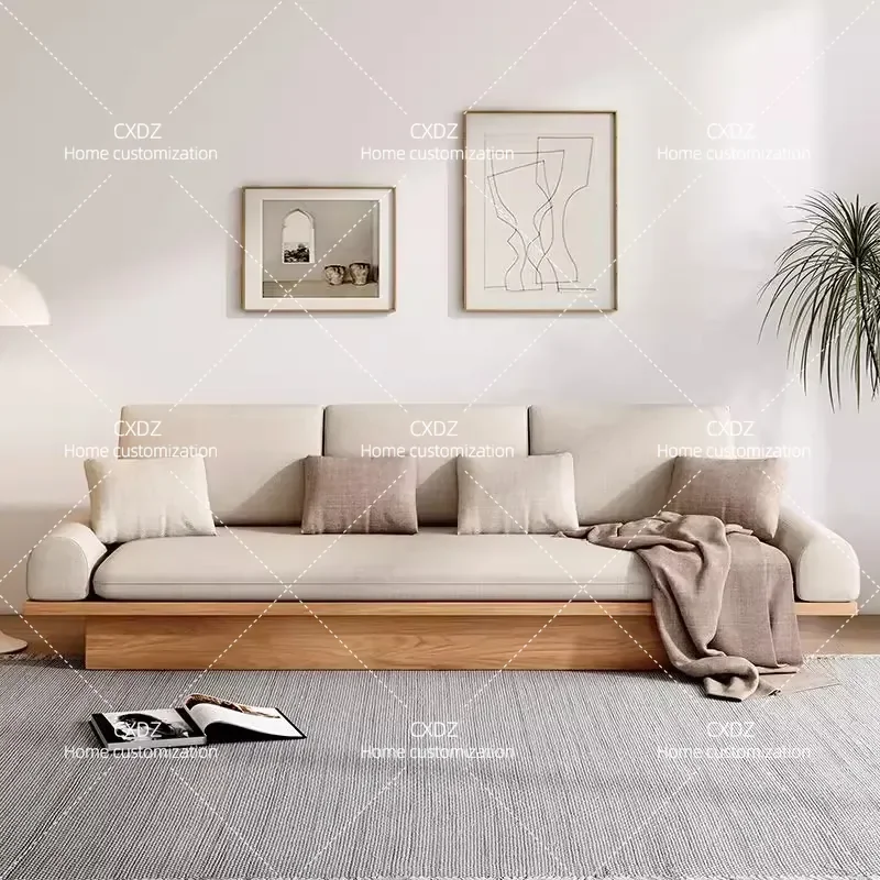 Wabi Sabi Solid Wood Sofa Japanese Log Style 3 Seater Modern Simple Nordic Storage Sofa Combination