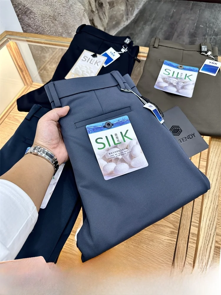 

Adstrative Gods Pant Men's New Autumn Commute Casual Pants Thin Fce Silk Luster Mixed Fabric Straight Leg Anti-Wrinkle