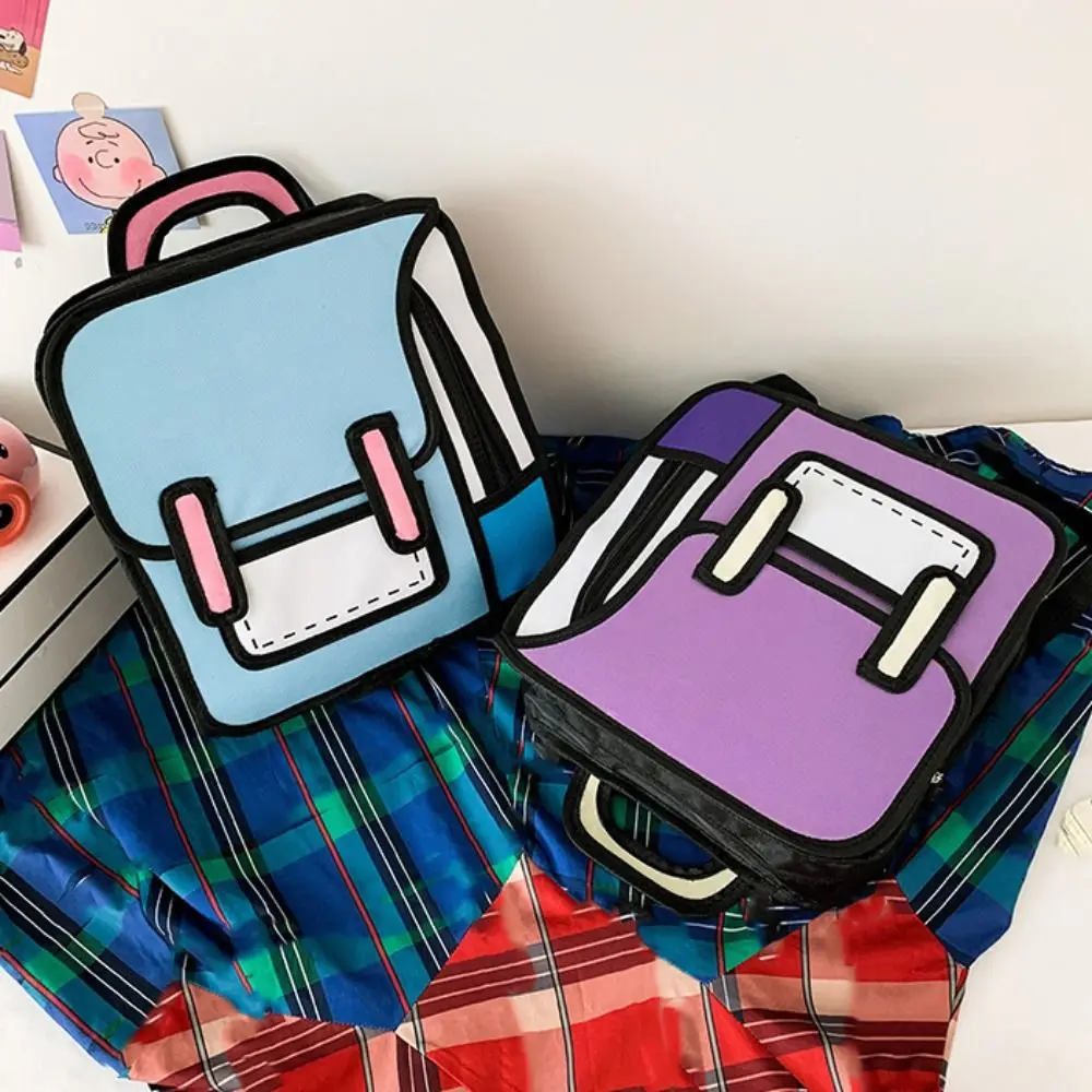 Youth Style 2D Comic Print Student Schoolbag Lightweight Large Capacity Student Backpack Adjustable Strap Book Bag School