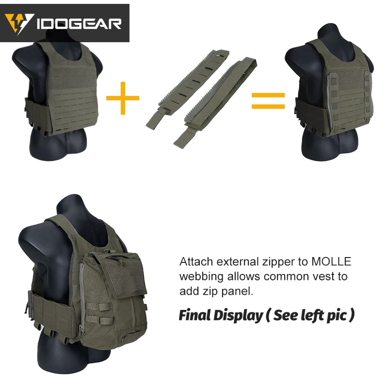 IDOGEAR Tactical Zipper MOLLE Adapter 10# For Rear Back Pack Plate Carrier Camo 3950