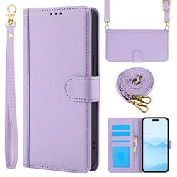 Crossbody Cards Solt Wallet Leather Case For iPhone 16 Pro Max 15 Plus 14 13 12 11 XS XR SE 2022 Book Flip Lanyard Strap Cover