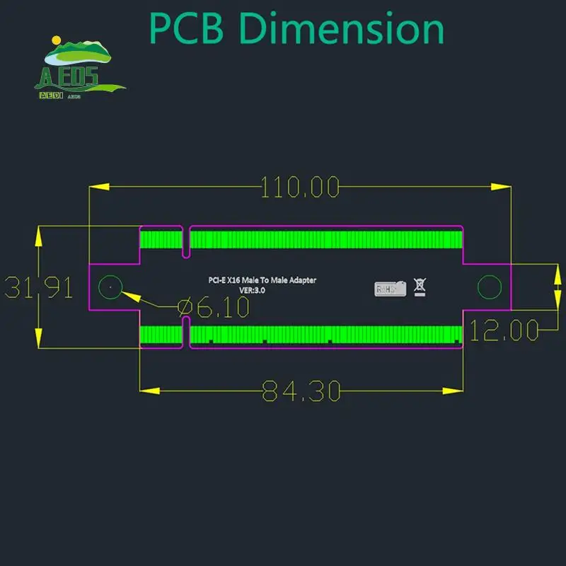 AED5-PCI Express 3.0 16X Male To Male Adapter Connector Riser Converter PCI-E X16 To PCE-E X16 Extend PCB Board Design