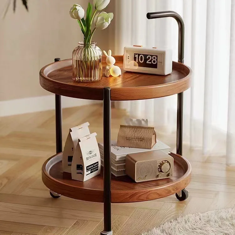 AOLIVIYA Tea Coffee Table Nightstand Storage Rack Sofa Corner Side End Stand Double Layer Wheels Shelves Minimalist Home