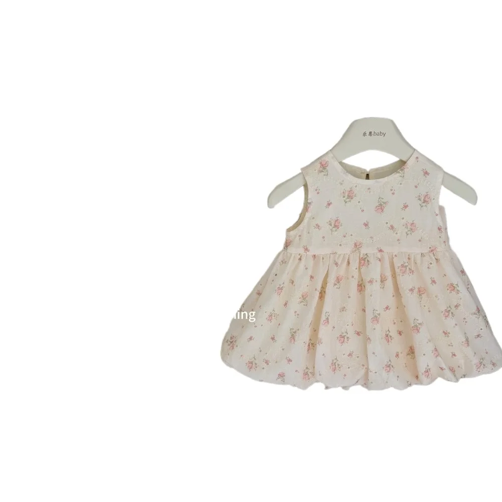 Elegant Runaway Princess Dress, Floral Print Bow Sleeveless Top With Detachable Train Skirt for Little Girls  for73-130cm