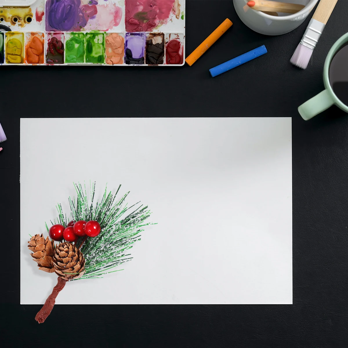 

20 Pcs Ornament Mini Christmas Tree Pendant Red Berry Branches Pine Needles with Berries Green