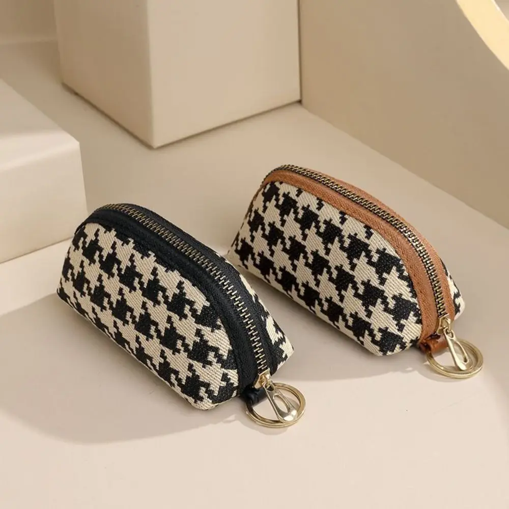 Portafoglio stile lungo in pelle PU Borsa per chiavi per auto Stampa pied de poule Borsa con cerniera Borsa per soldi ultrasottile con fermasoldi quadrata per ragazze