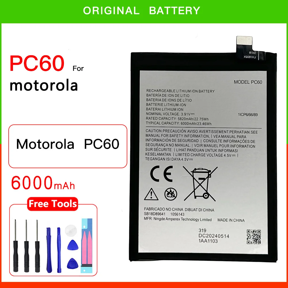 100% Original Genuine 6000mAh PC60 Replacement Battery For Motorola  PC60 PC 60 Batteries Batteria + FREE Kit Tools