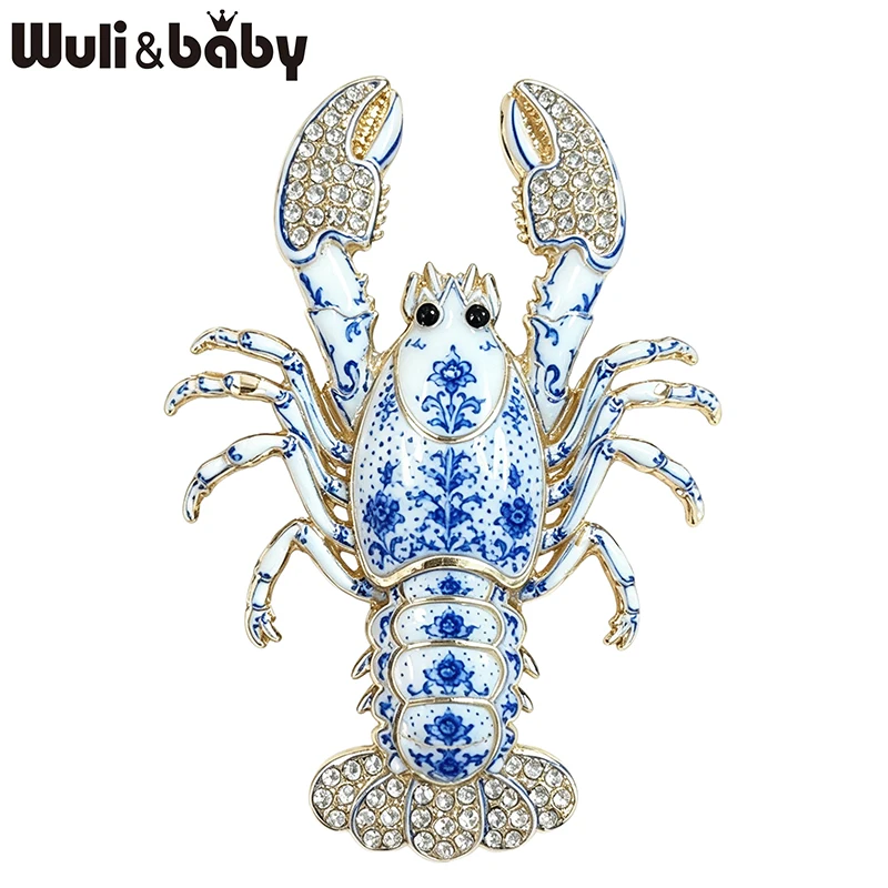 Wuli&baby Niedliche Hummer-Broschen für Frauen Unisex 4-Farben Strass Metall Tier Party Casual Broschen Geschenke