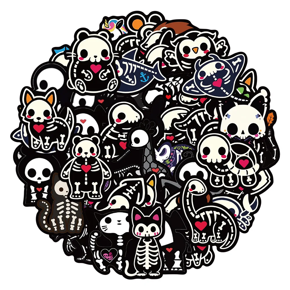 Pegatinas de calavera y esqueleto de animales de dibujos animados, calcomanías de vinilo para Snowboard, ordenador portátil, equipaje, coche,