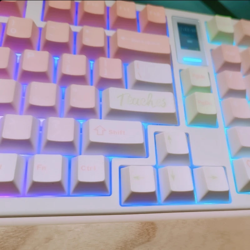 

Rongrong Sweet Peach Keyboard Pink Spring Style PBT OEM Profile Replaceable Keycap artisan Custom Mechanical Keyboard Accessory