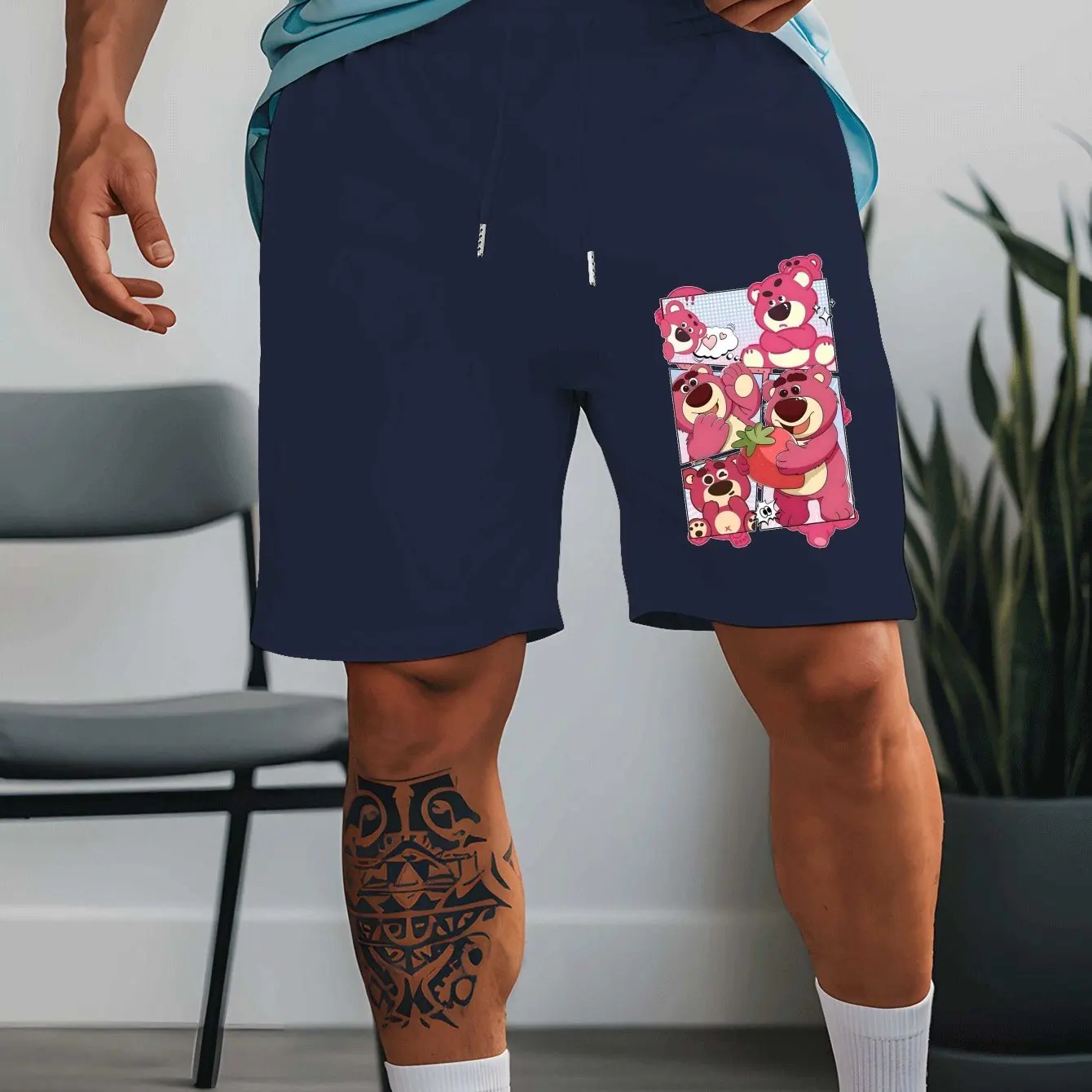 

Мужские шорты Disney Lotso, свободная версия унисекс, эластичная талия с шнурком, дышащая трикотажная ткань для занятий спортом на открытом воздухе