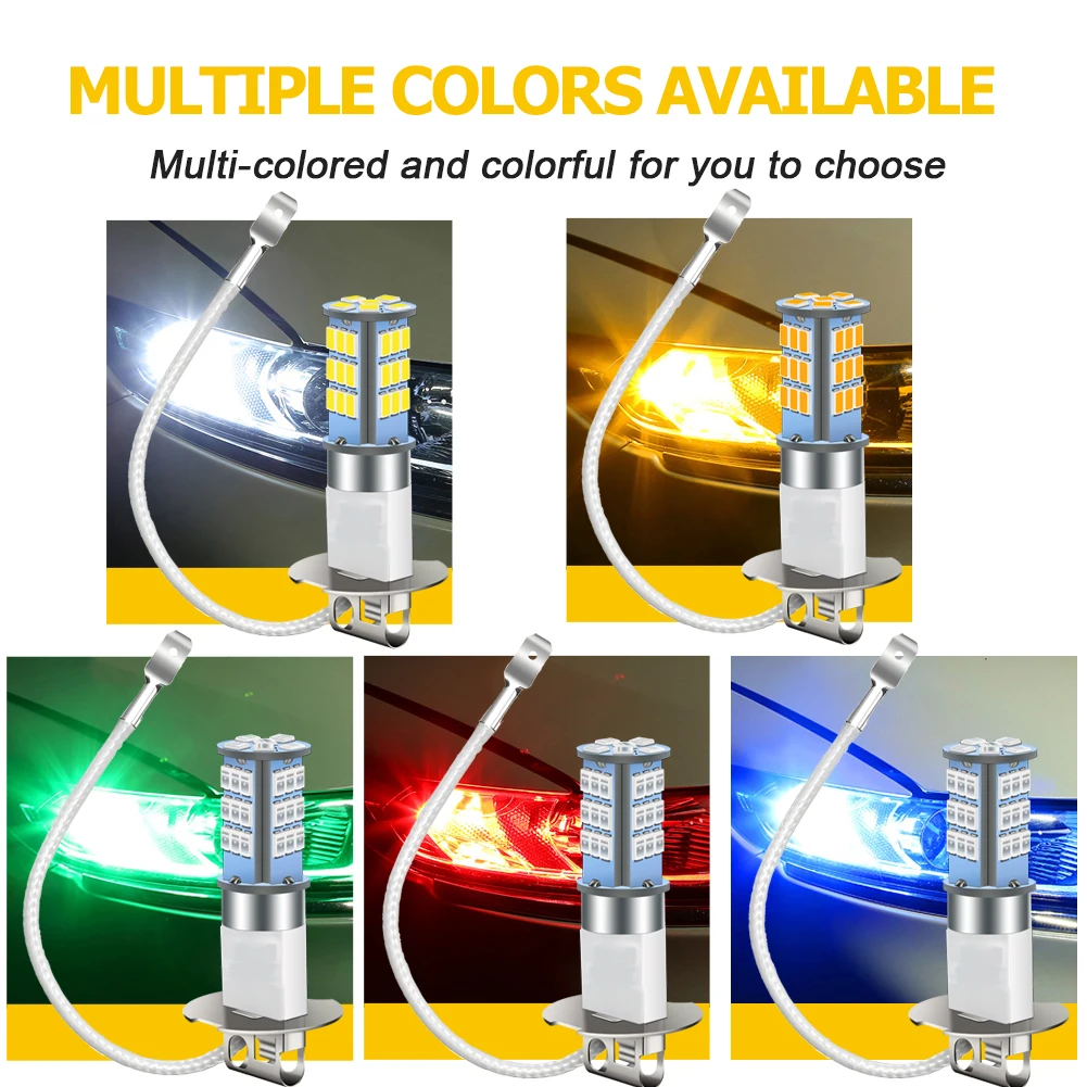 Ruiandsion 2pcs H1 H3 Truck Car Auto Fog Road Bulb Driving Light 2835 33SMD Amber LED 12V 24V White Red Blue Green Universal