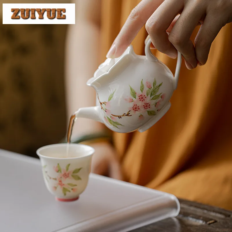 165ml Hand-painted Peach Blossom Teapot Pink Pomegranate White Porcelain Pot Tea Maker Infusions Kettle Drinkware Accessories