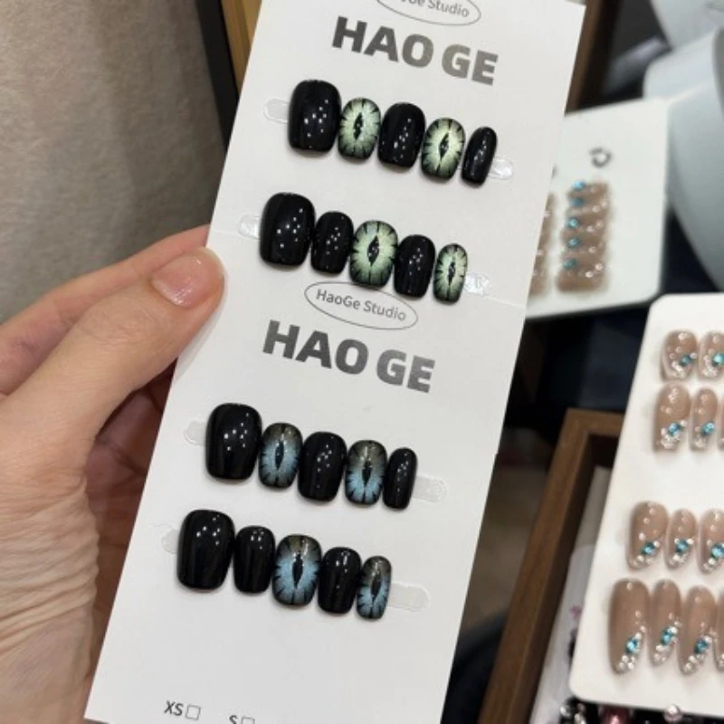 

10 шт., темный стиль в стиле панк, глаз дьявола, ручная работа, накладные ногти, синий, зеленый, кошачий глаз, съемные, многоразовые