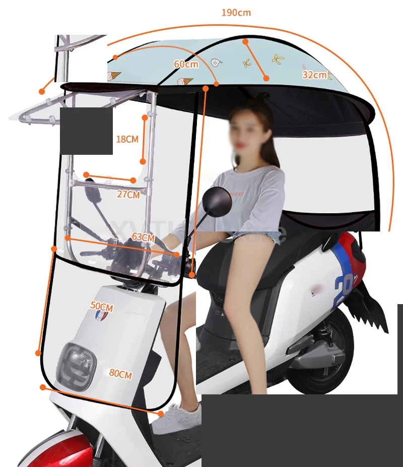 Baldacchino per veicolo elettrico Parasole Tenda antipioggia Copertura per parabrezza per moto Ombrello parasole Accessori moto di sicurezza rimovibili