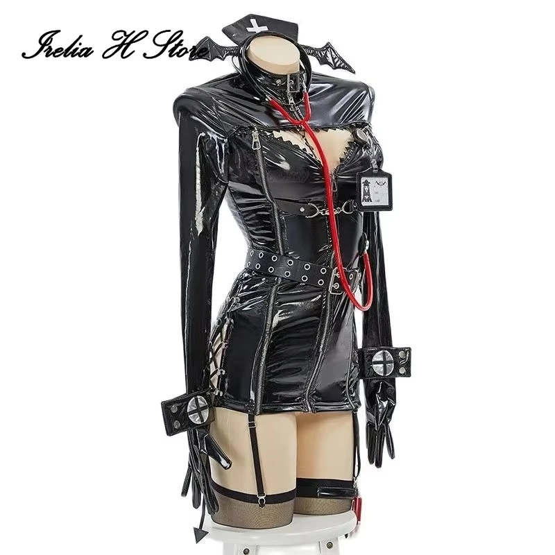 

Irelia H Anime PU Demon Nurse Gothic Dress Private Photo Shoot Sexy Lingeries Cosplays Costume