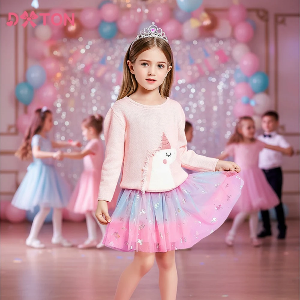 

DXTON Winter Girls Knitted Tops Soild Children Sweaters Unicorn Applique Knitwear Clothing Pullover Toddler Knitting Sweater