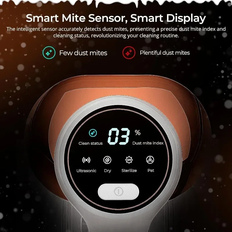 Mattress Vacuum Cleaner with Dust Sensor, Anti-allergen Bed Vacuum Cleaner with UV and Ultrasonic and High Heating