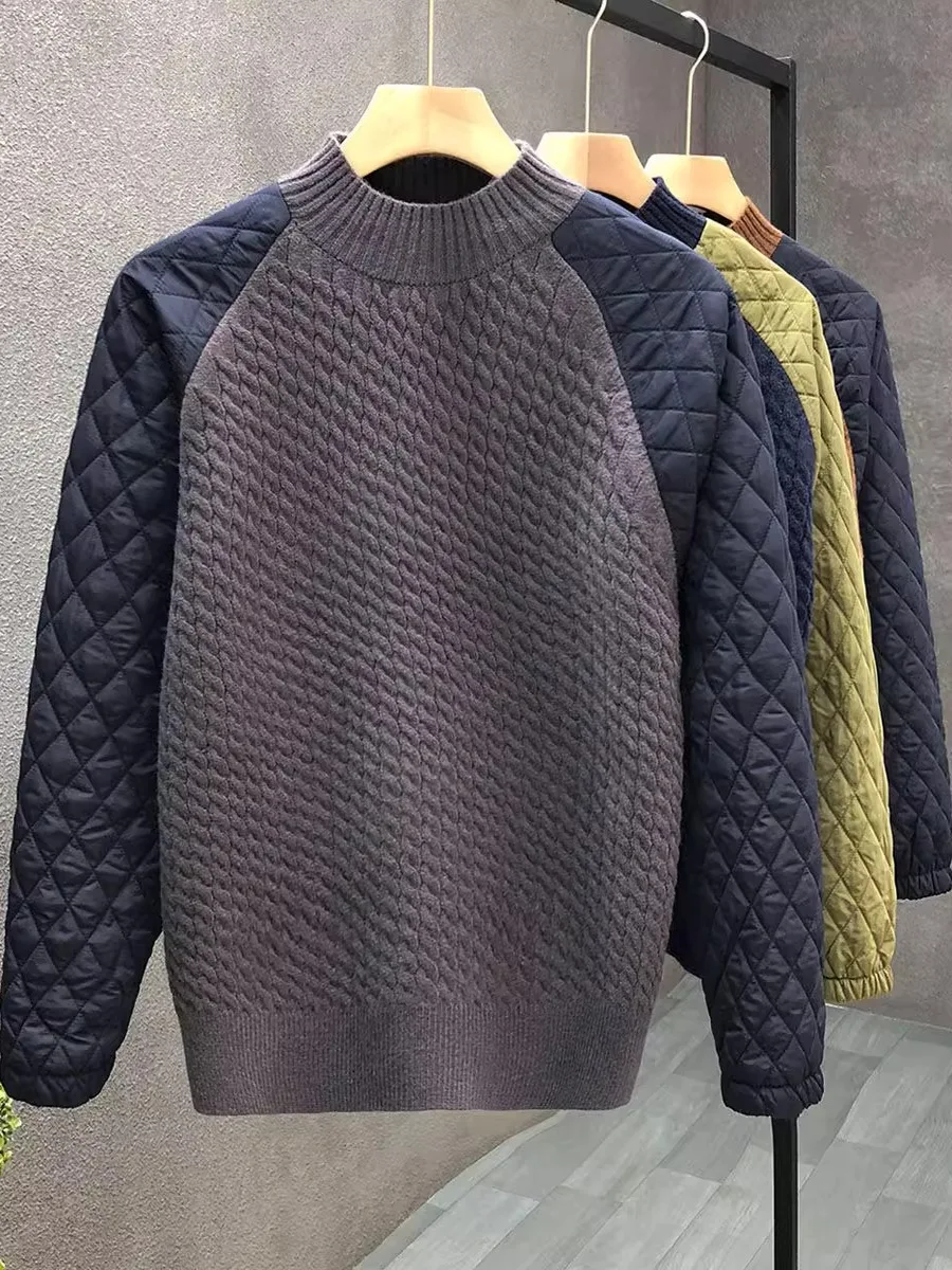 

Men's round Ne Knitted Sweater Quilted Pattern Casual Winter Warm Faionable Design Youth Active Sle Long Sve Top