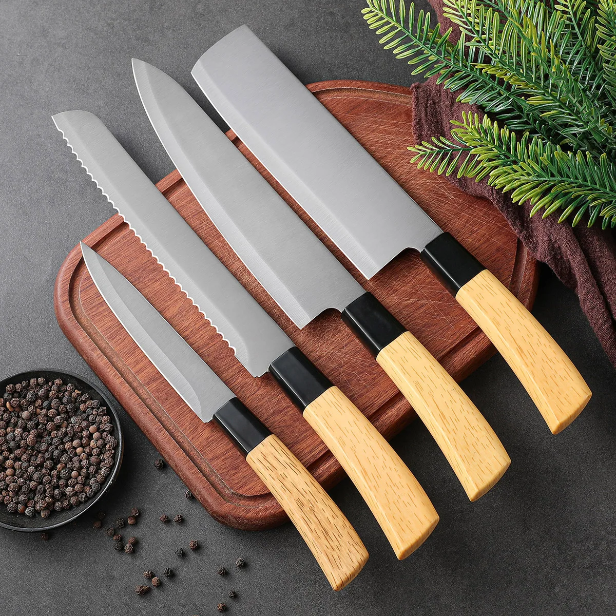 4Pcs-set Japanese Small Kitchen Knife Meat Cutter Chef Knife Bread Knife Japanese Fish Knife Japanese Cooking Knife Series ﻿