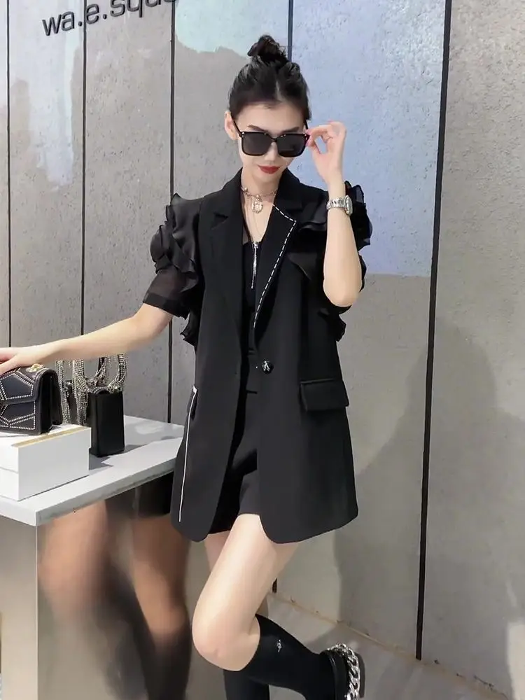 Niche Non-Collision Tops Small Design Temperament Small Fragrant Style Korean Version Short-Sleeved Pink Blazer Female Spring