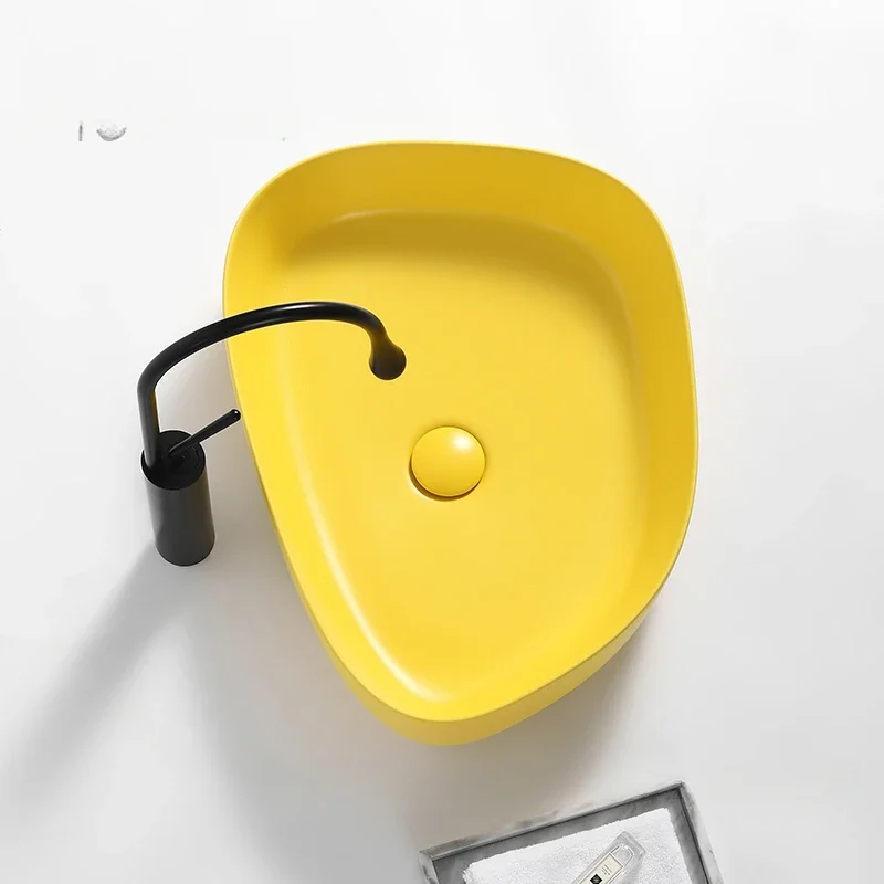 Nordic Matte Yellow Bathroom Sinks Ceramic Tabletop Basin Household Personalized Washbasin Bathroom Sink Balcony Wash Basin