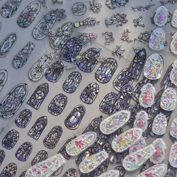 1piece 5D glass fragment nail sticker high quality stained glass window grille design glitter art decoration design nail sticker