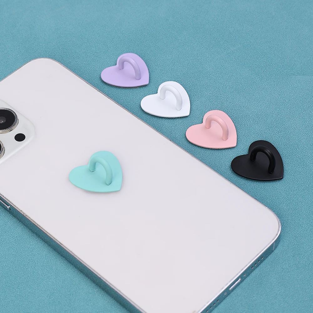 Soporte adhesivo Kawaii de Metal con forma de corazón para teléfono, funda para teléfono móvil, soporte para anillo de dedo, ganchos, hebilla, dijes, cierre, accesorios, cuerda