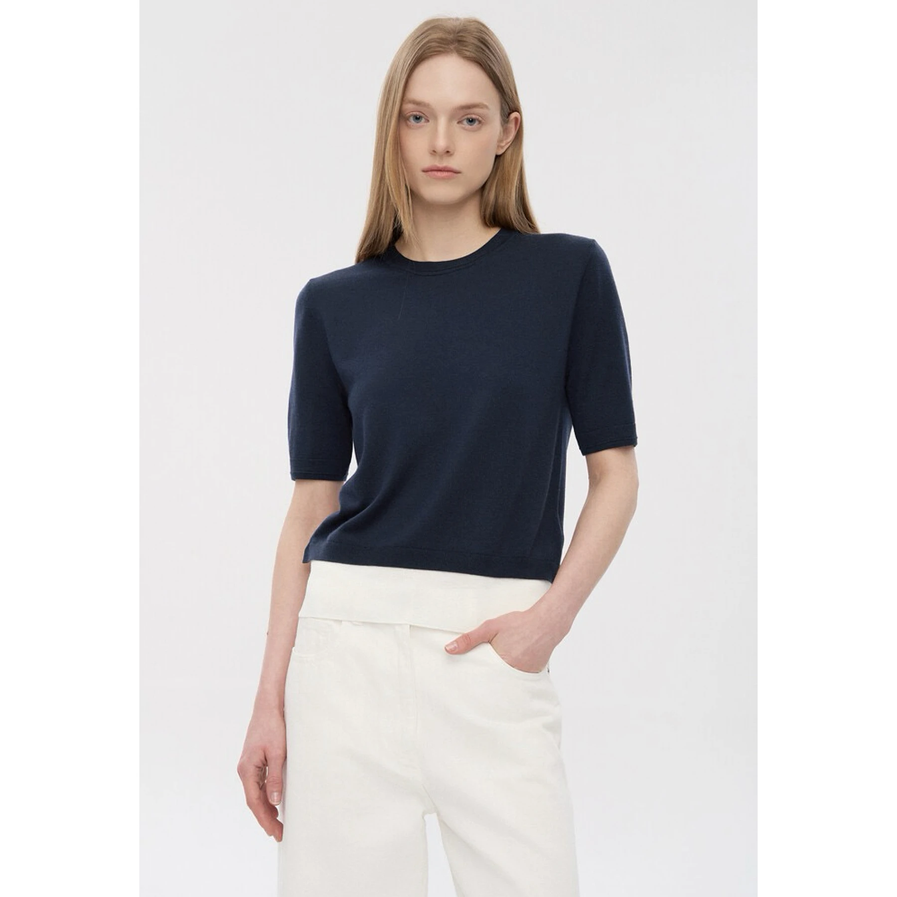 Tim26 Spring Casual round Neck Color Block Slim Fit Short Sleeve Knitted Shirt Simple Style Commute Wind Four Colors to Choos...