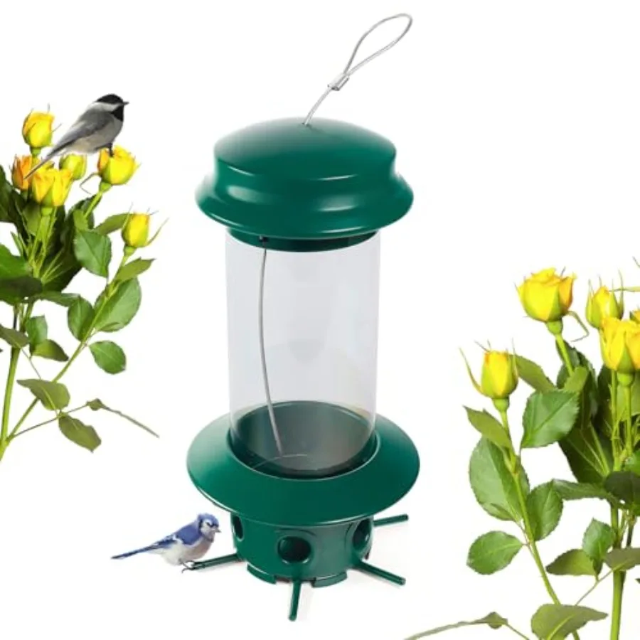 

Hanging Classic Tube Wild Bird Feeder Premium Hard Plastic Steel Hanger Weatherproof and Water Resistant