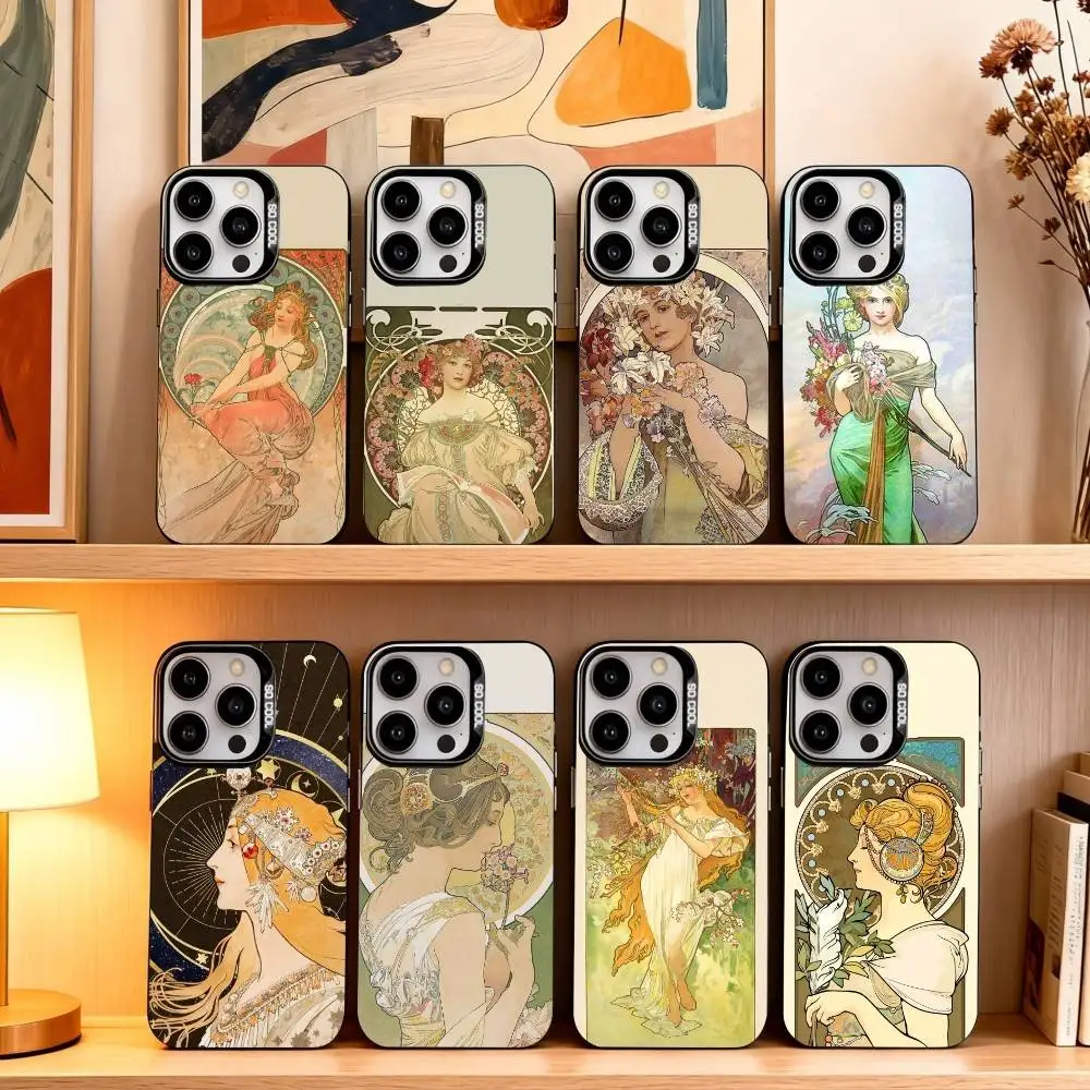 

A-Alfons M-Mucha Primavera Phone Case For iPhone17,16,15,14,13,12,11 Plus,Pro Max Black Candy silver phone case
