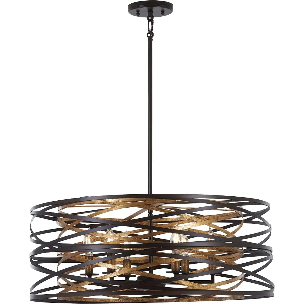 

Pendant Ceiling Lighting 4673-111 Vortic Flow, 6-Light 360 Total Watts, 10" H x 26" W, Dark Bronze with Mosaic Gold Interior