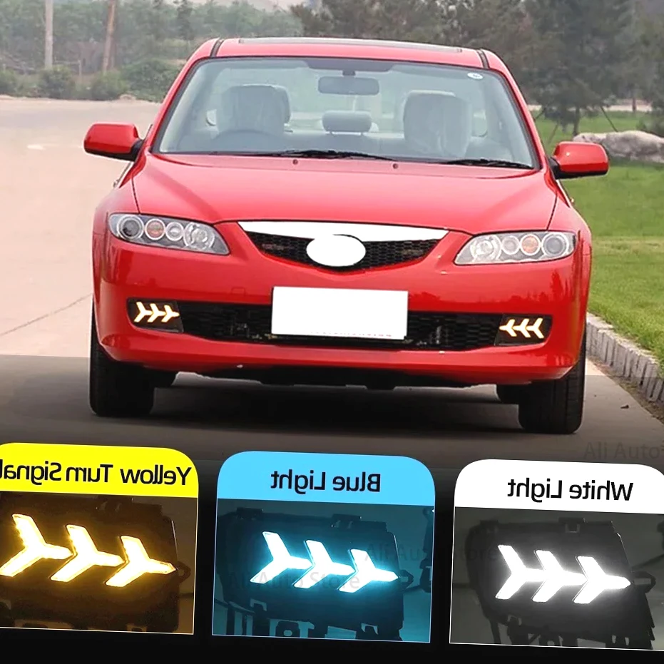 

2 шт. для Mazda 6 Mazda6 2006 2007 2008 2009 светодиодные DRL дневные ходовые огни дневного света водонепроницаемые с желтым указателем поворота