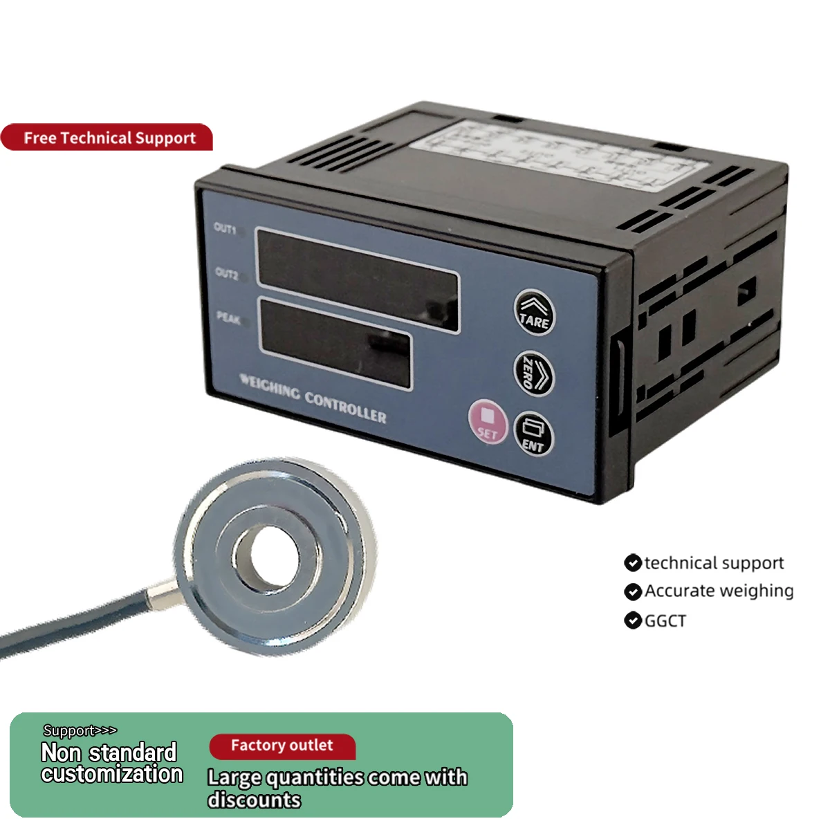 High Precision Donut Load Cell with Dual Display Weighing Controller Kit, Stainless Steel Ring Pressure Sensor 50kg-5t