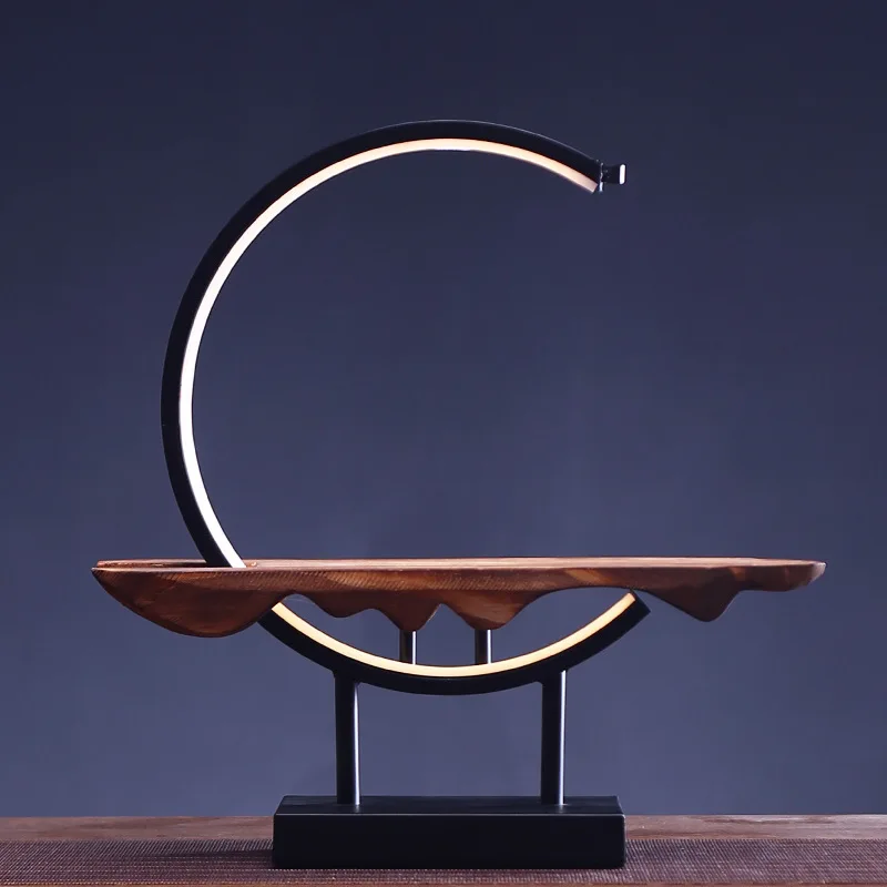 Light Up Figurine Model Wooden Holder With Circle Light