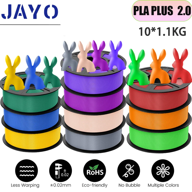JAYO 10Rolls pla plus 2.0 3d printer filament Multiple Color Mixeds PLA+2 1.75mm Non-toxic Bubble  for 3D Printing Free to match