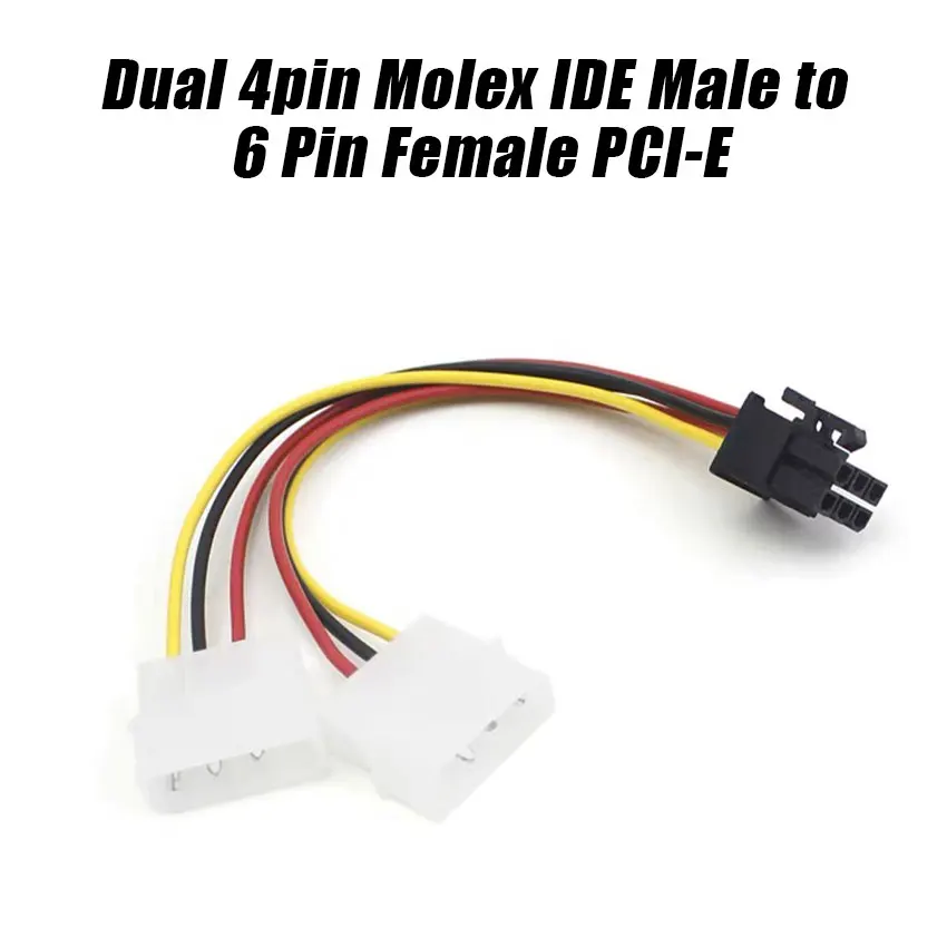 

1pcs 2 IDE Dual 4pin Molex IDE Male to 6 Pin Female PCI-E Y Molex IDE Power Cable Adapter Connector for video cards