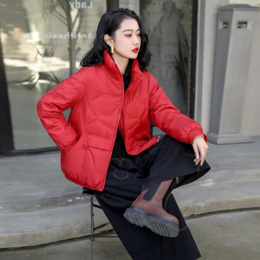 2024 New Winter Stand Collar Warm White Duck Down Jacket Women Loose Casual Fashion Office Lady Down Coat Female Thick Outwear