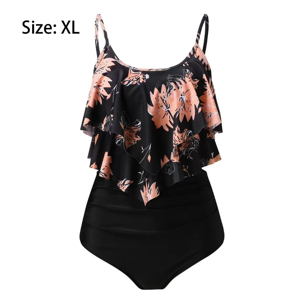 U-Ausschnitt, ärmellos, mit Blumenmuster, Bademode, geteilt, schmal, gestreift, Bikini mit hoher Taille, einfarbiges Nylonmaterial