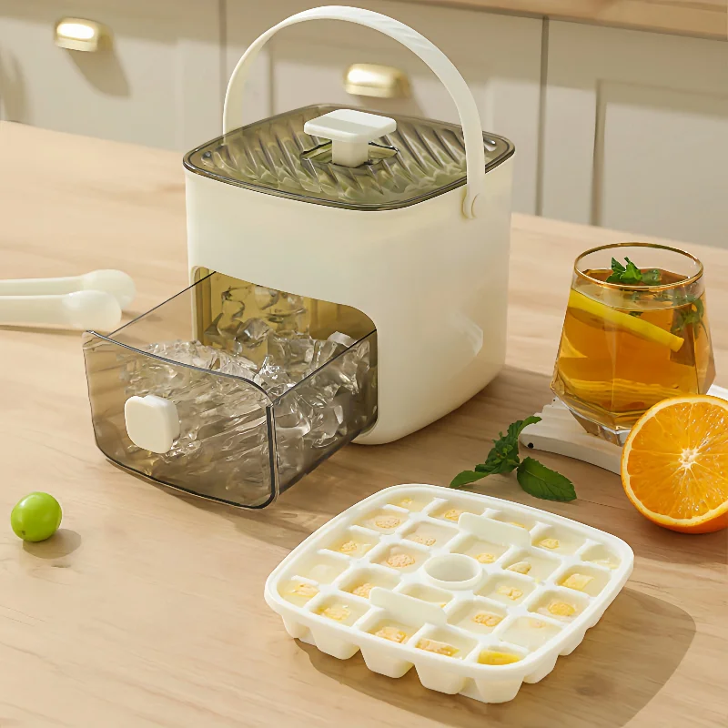 Ice Cube tray Block Ice Storage Box One-click demolding Drawer Double Layer 48Grids Picnic Party Bar Counter Handmade Fruit Tea
