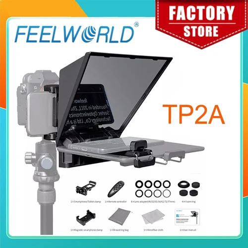FEELWORLD Mini Teleprompter TP2A portátil de 8 pulgadas compatible con menos de 8 ""Smartphone Tablet Prompting Smartphone cámara DSLR Bluetooth