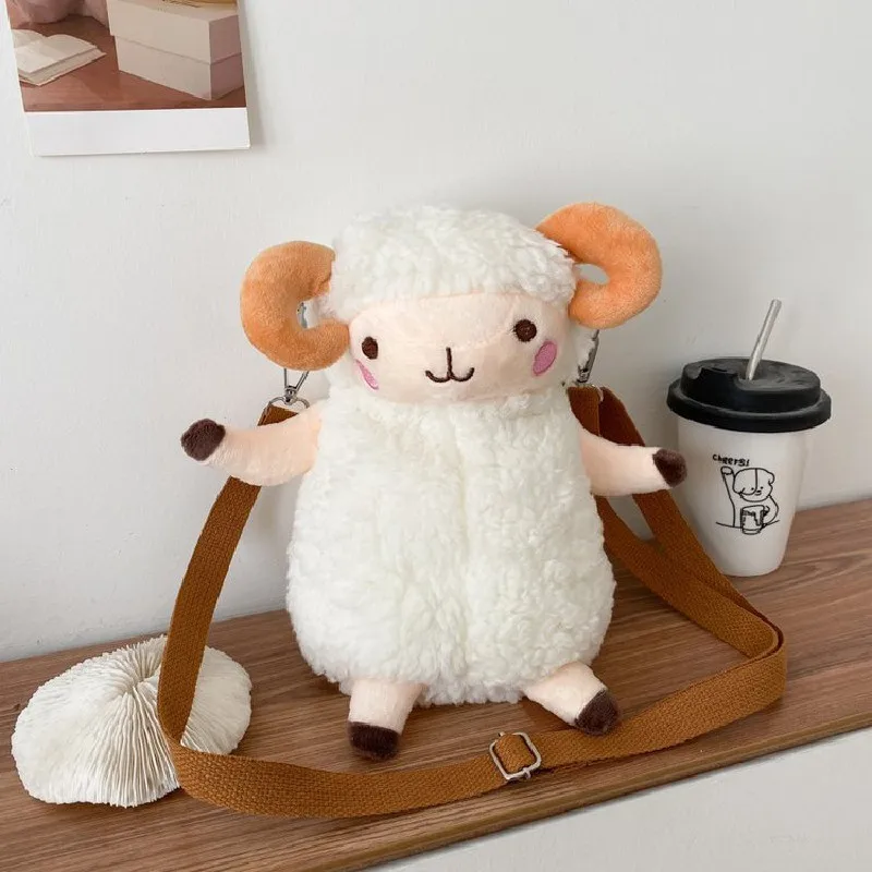 Women New Cute Funny Plush Little Sheep Shoulder Bag Girl Doll Messenger Bag Children Korean Cartoon Bag Plush Bags for Women