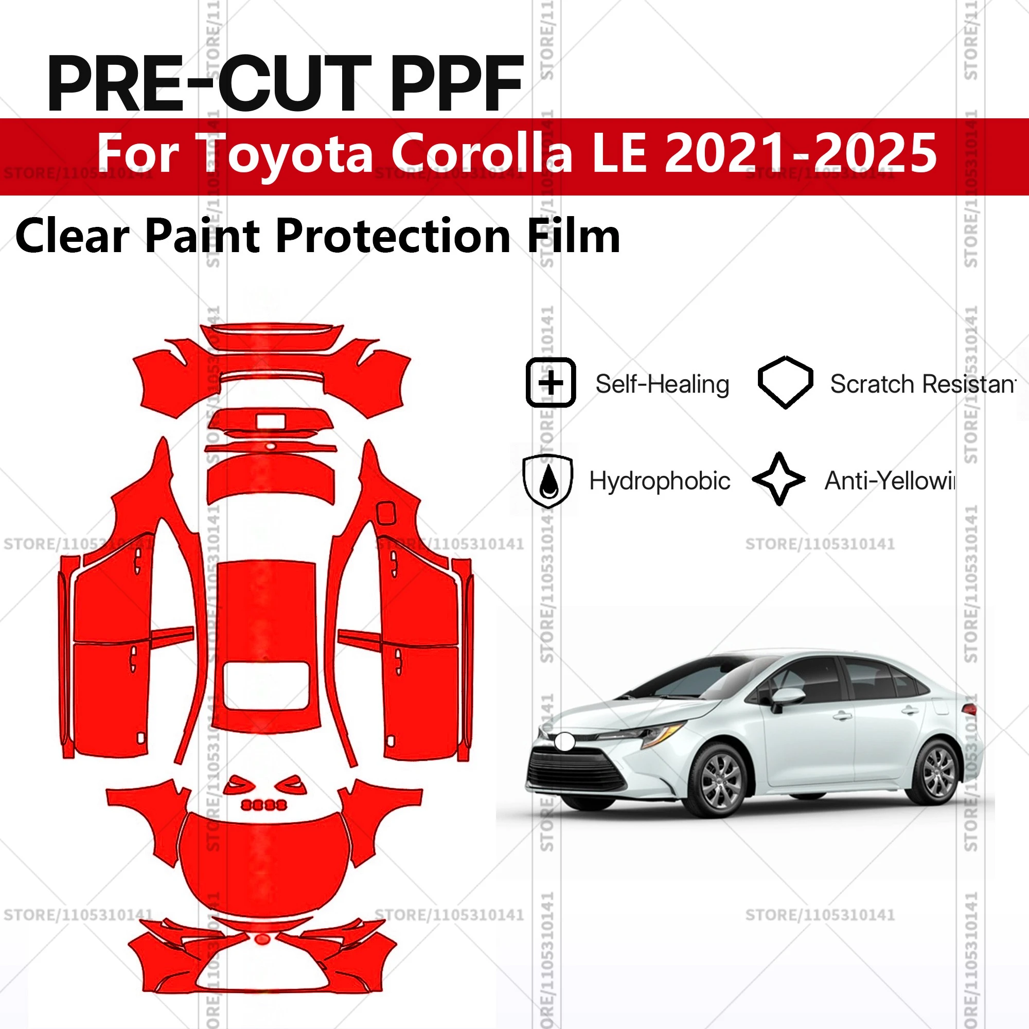 

Для Toyota Corolla LE 2021-2025: Предварительно вырезанная прозрачная защитная пленка (PPF) для автомобиля, профессиональная пленка для полной оклейки кузова