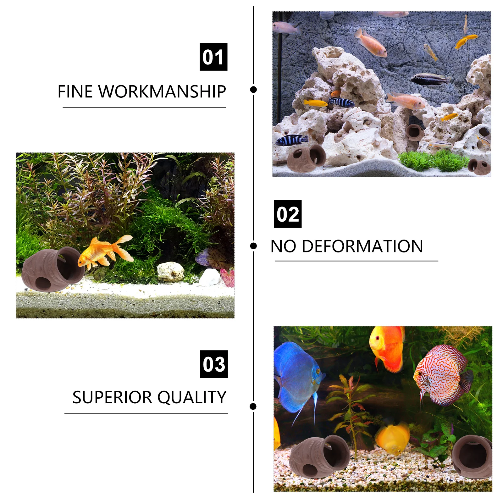 

3Pcs Fish Shelter Vase Shape Aquarium Cave Safe for Freshwater Saltwater Fish Tank Habitat Decor Aquarium Ornament