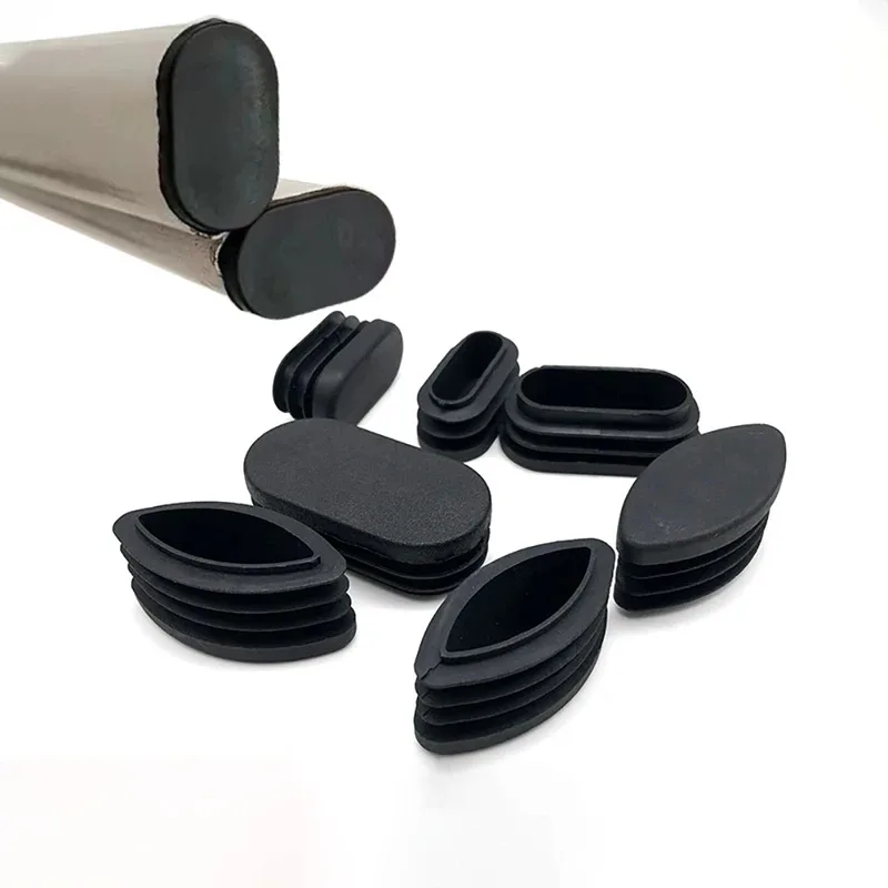 Oval Oblong Tube End Caps Black White Blanking Plugs Pipe Inserts Table Chair Feet