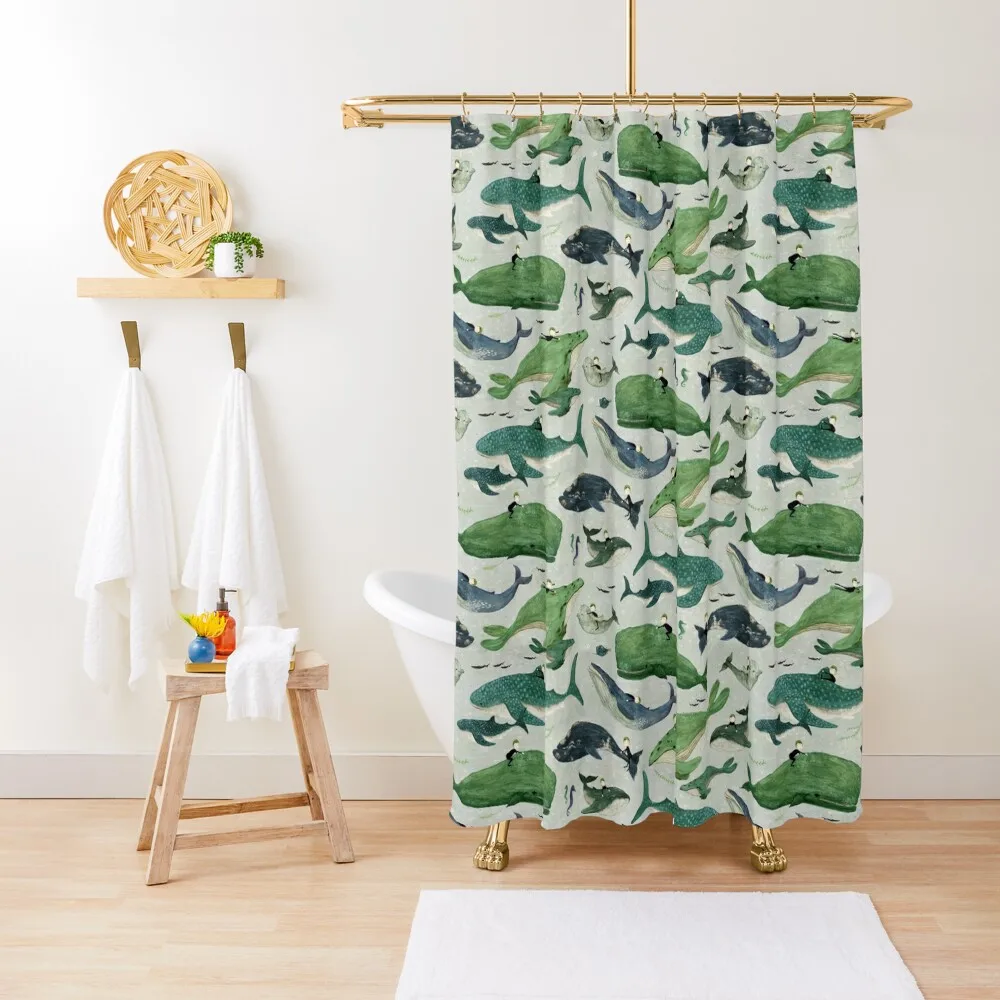 Whale rider {green and purple} Shower Curtain Window Bathroom Deco Curtain