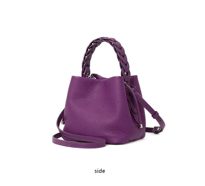 Elegante Handtasche aus echtem Leder, einzelne Schultertasche, Crossbody-Tasche, erste Schicht Rindsleder, Bucket Bag für den Arbeitsweg, Litschi-Muster – Detail 8