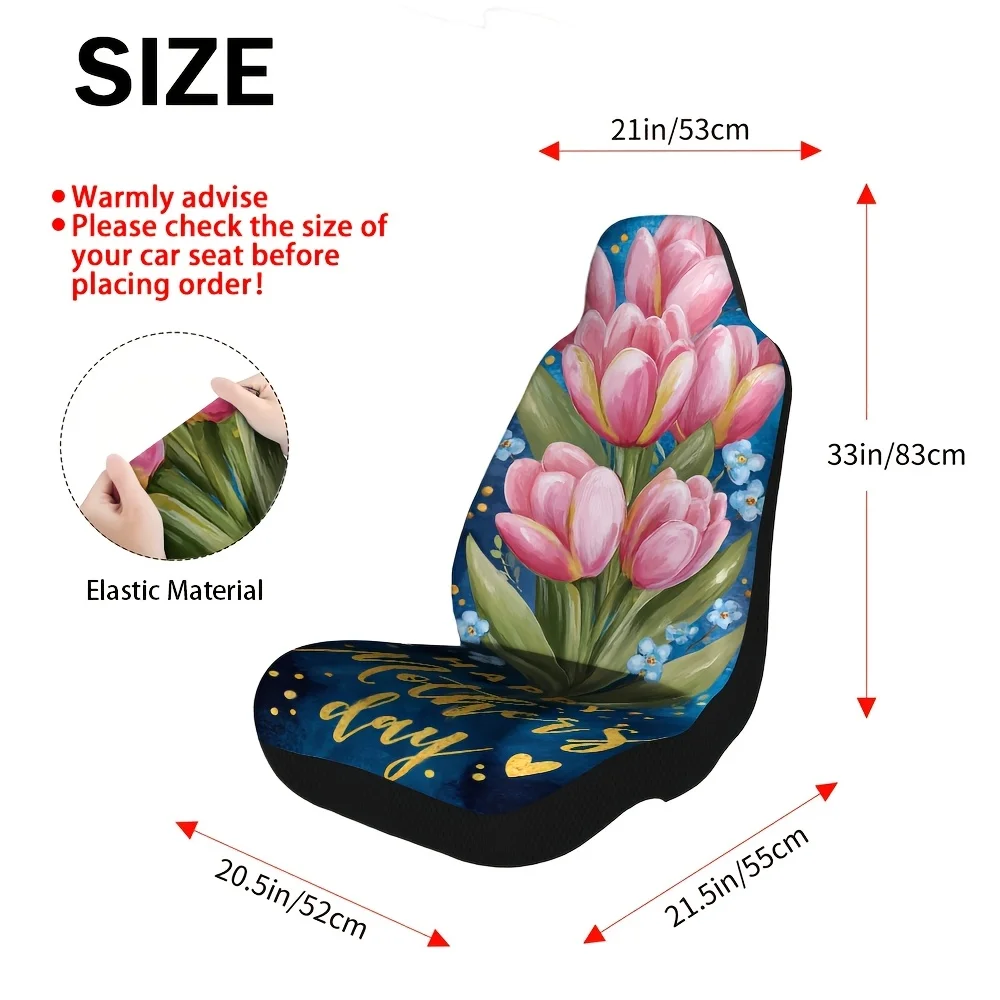 Set Of 2 Stylish Front Seat Covers For Mother'S Day Featuring Tulips And Hearts, Made To Last And Easy To Maintain, Great For Bo