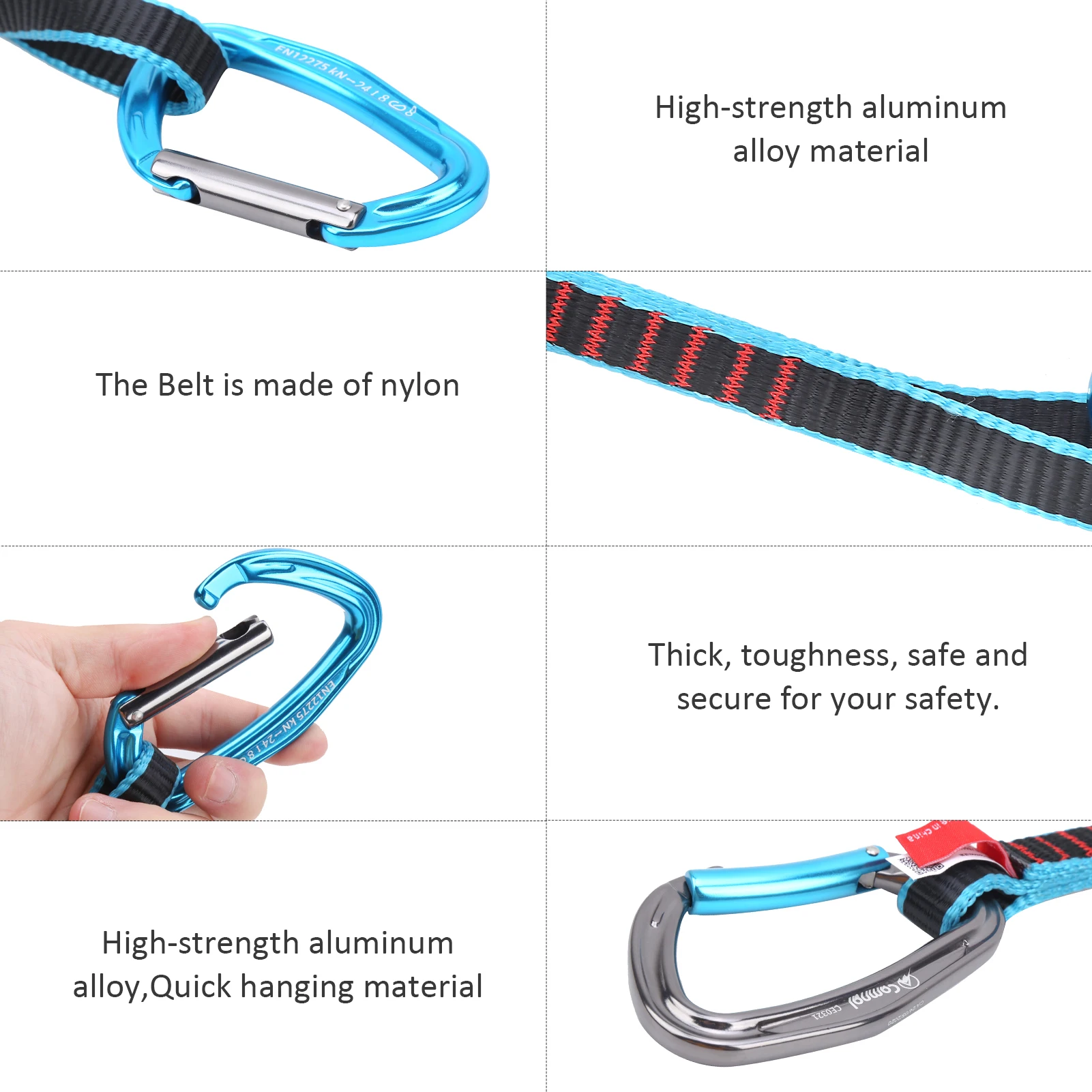 Camnal 38CM Carabiner Quickdraw, 38CM Climbing Quickdraw Sling - Camnal Safety Lock Extender for Rock Climbing