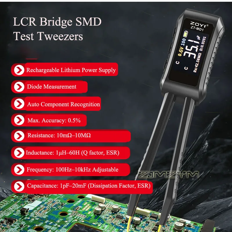 Digital LCR Tweezers Portable SMD LCR Bridge Tester Auto L/C/R/ESR Electronic Component Measuring Tool for PCB Repair